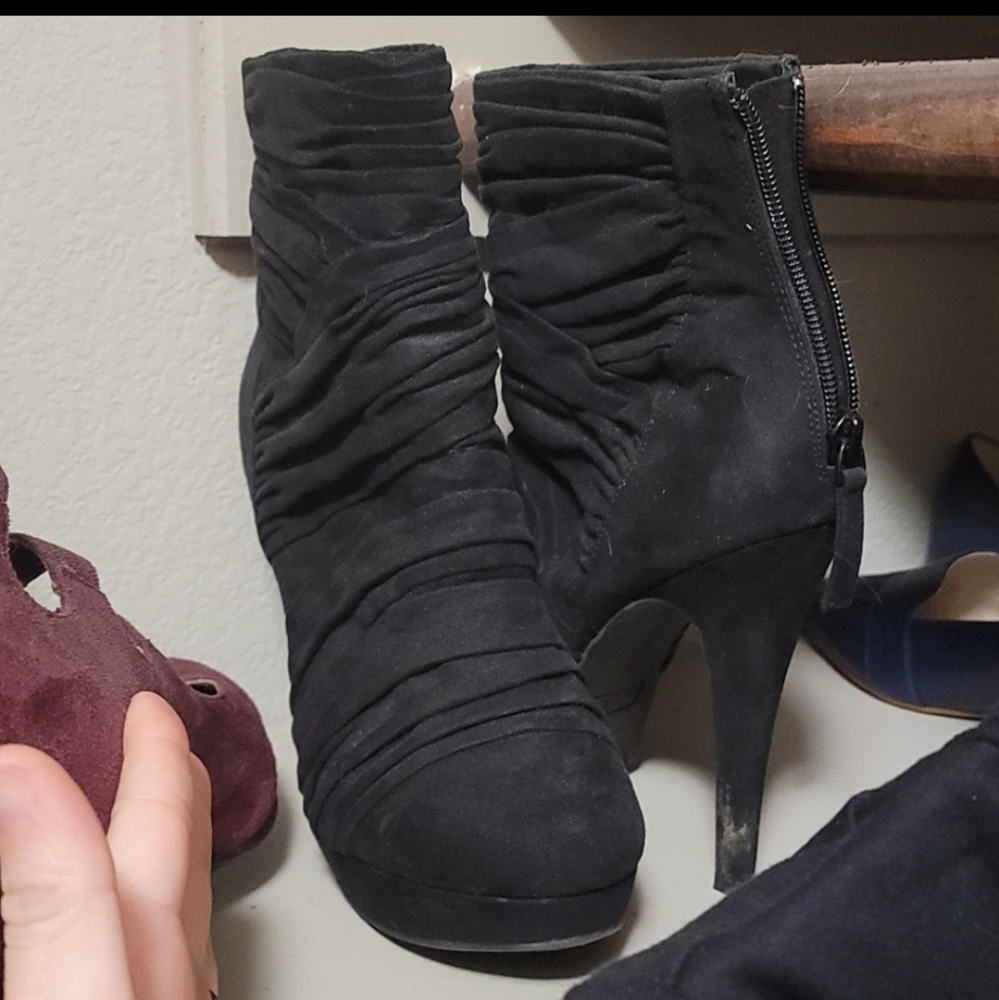 Unique suede high heel booties